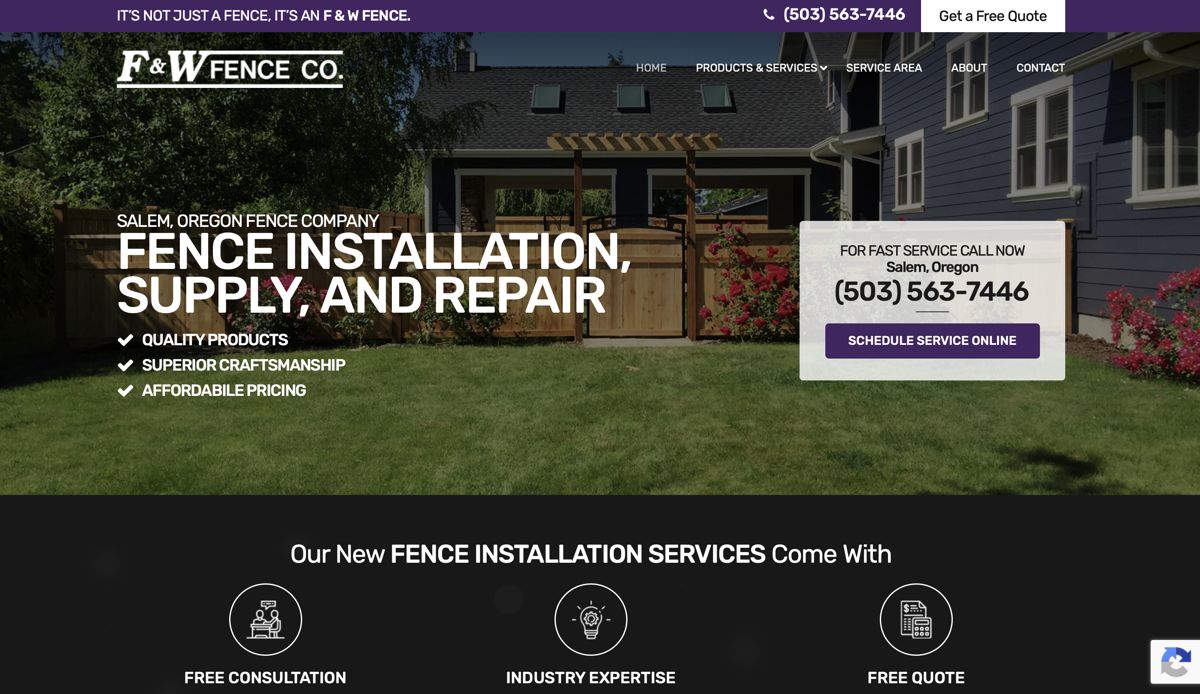 F&W Fence website homepage
